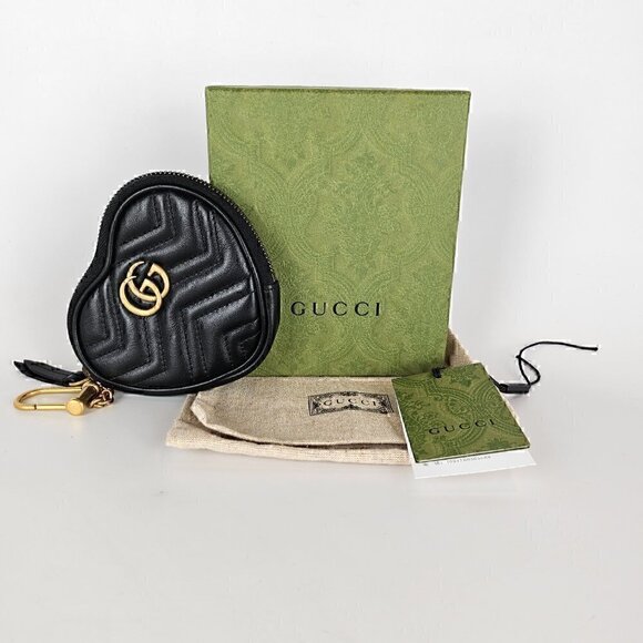 Gucci Calfskin Matelasse GG Marmont Heart Coin Purse Black - Picture 5 of 6